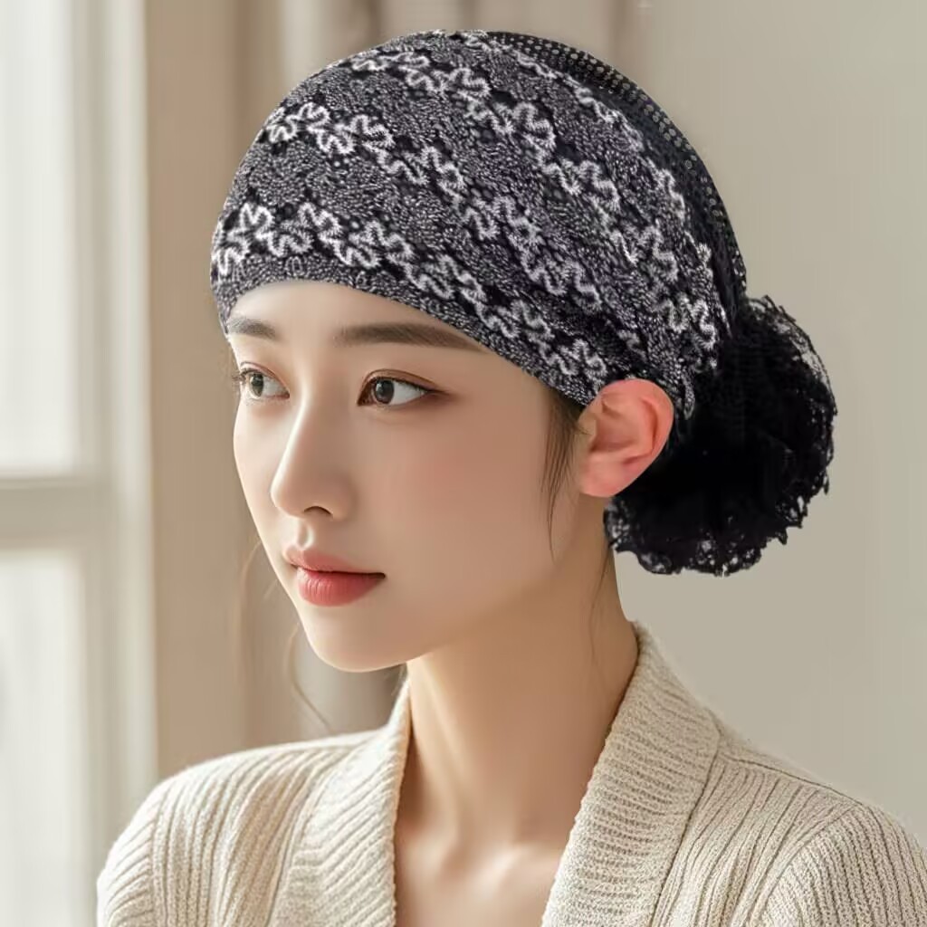 หมวกมุสลิมสไตล์ใหม่แฟชั่นตาข่ายระบายอากาศหมวกปักลูกไม้ผ้าคลุมศีรษะ