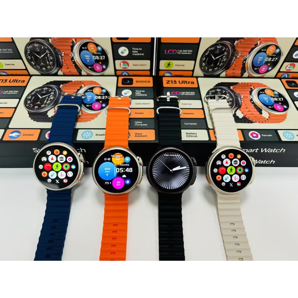 2025 AMOLED Smart Watch Z13 นาฬิกาทรงกลมพิเศษไร้สายชาร์จบลูทูธโทร smartwatch VS h15 samsung