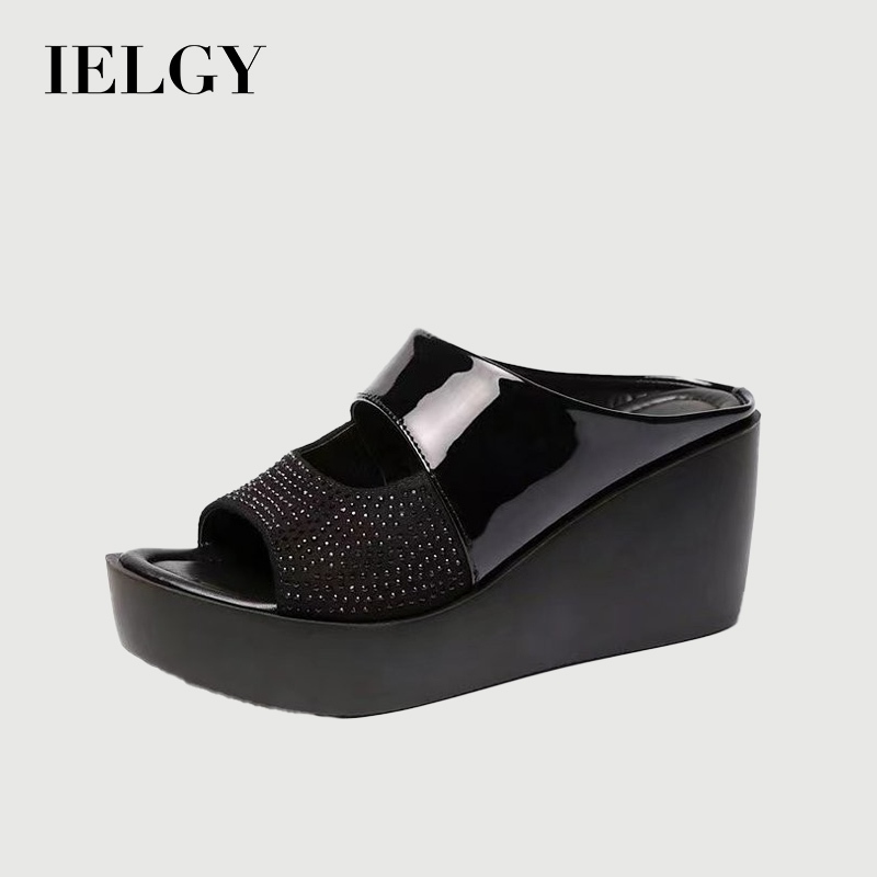 IELGY แฟชั่น Fishmouth รองเท้าแตะผู้หญิงฤดูร้อน Wedge Platform Casual Rhinestones