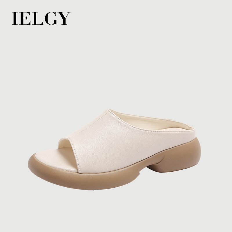 IELGY สีเบจสีดํารอบนิ้วเท้ารองเท้าแตะโรมันผู้หญิงด้านล่างหนา ปู่
