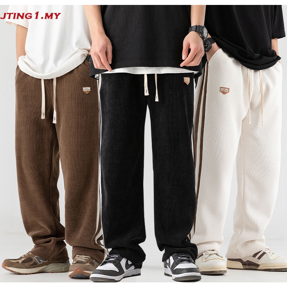 Corduroy กางเกงผู้ชาย Slack Lelaki Casual ยาวกางเกงผู้ชาย Baggy กางเกงสีดําตรงตัดกางเกง Seluar Baggy