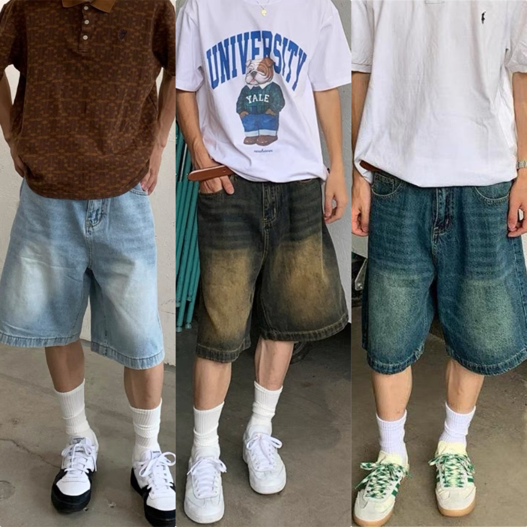 ผู้ชายกางเกงขาสั้นผ้ายีนส์ฤดูร้อนสไตล์ใหม่สไตล์เกาหลีกางเกง5จุดกรุงเทพจัดส่งที่รวดเร็ว