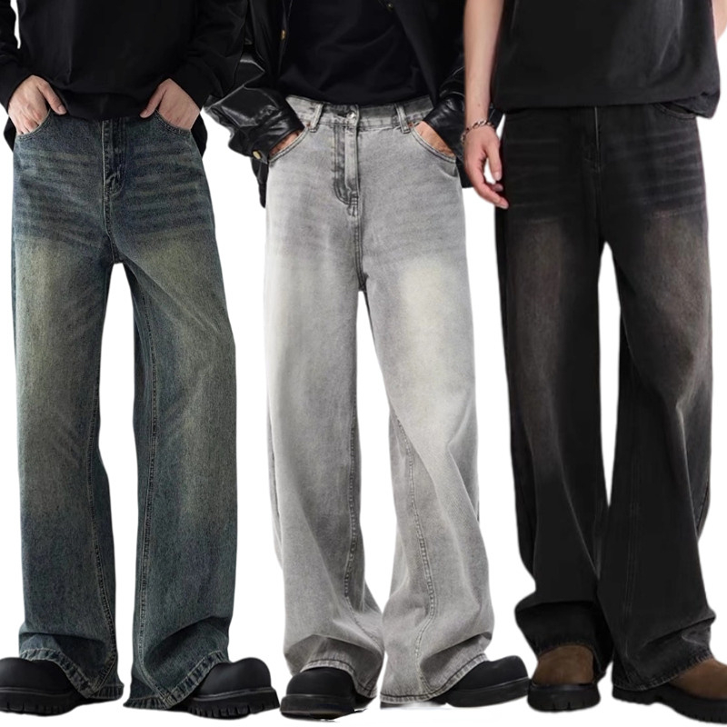 Baggy Jeans กางเกงยีนส์ขากว้างชาย ทรงกระบอกขนาดใหญ่