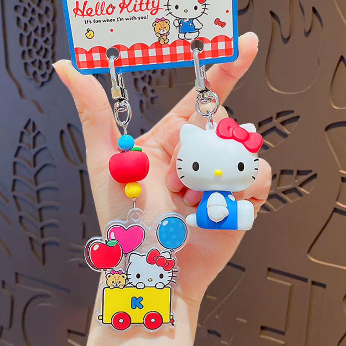 ของแท้ Sanrio KT Cat ลายสก๊อตบอลลูนคู่แพ็คพวงกุญแจกระเป๋านักเรียนจี้ของขวัญคู่