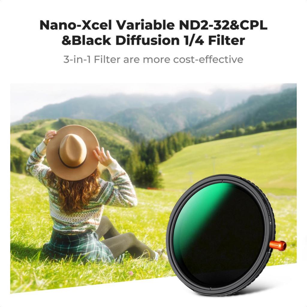 K&f Concept 37-82mm 3-in-1 Lens Filter Variable ND2-32 (1-5 Stops) & Circular Polarizing Filter CPL & Black Mist 1/4 พร้อม 28 Multi-Coated สําหรับเลนส์กล้อง Nano-Xcel Series