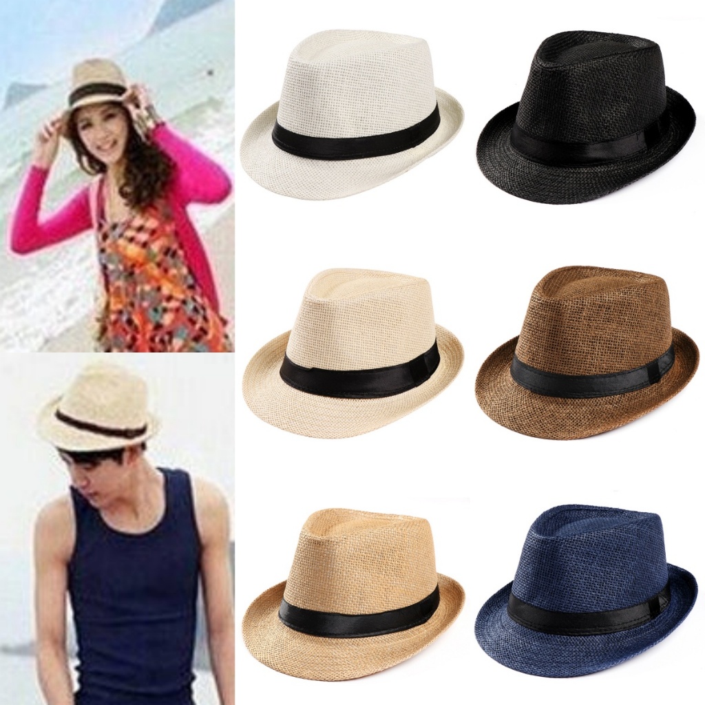 HGTH หมวก Unisex ผู้ชายผู้หญิง Fedora Trilby กว้าง Brim ฟางชายหาด Sun สุภาพบุรุษ Adlut HOT
