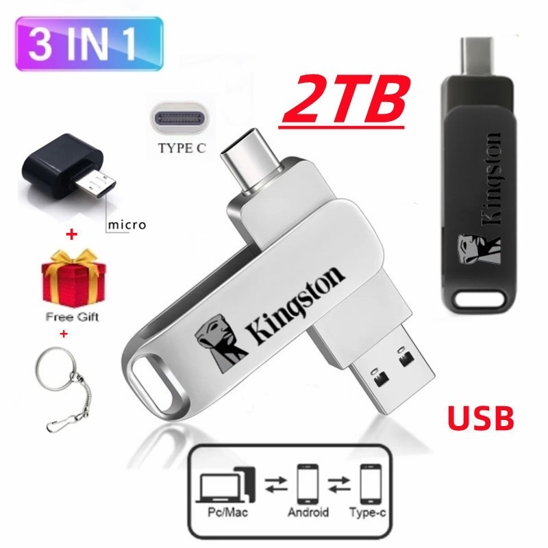 2tb 3 in 1 OTG flashdrive USB Type c U ไดรฟ์ Pendrive ไดรฟ์ปากกาความเร็วสูงสําหรับโทรศัพท์/PC 128GB 