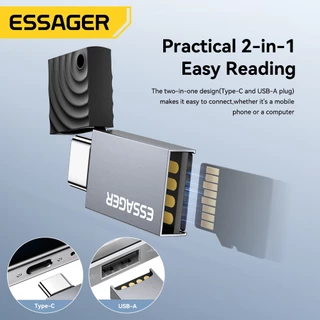 Essager Dual-Port USB 2.0 Type-C และ USB-A ถึง TF/Micro SD Card Reader รองรับสูงสุด 512GB
