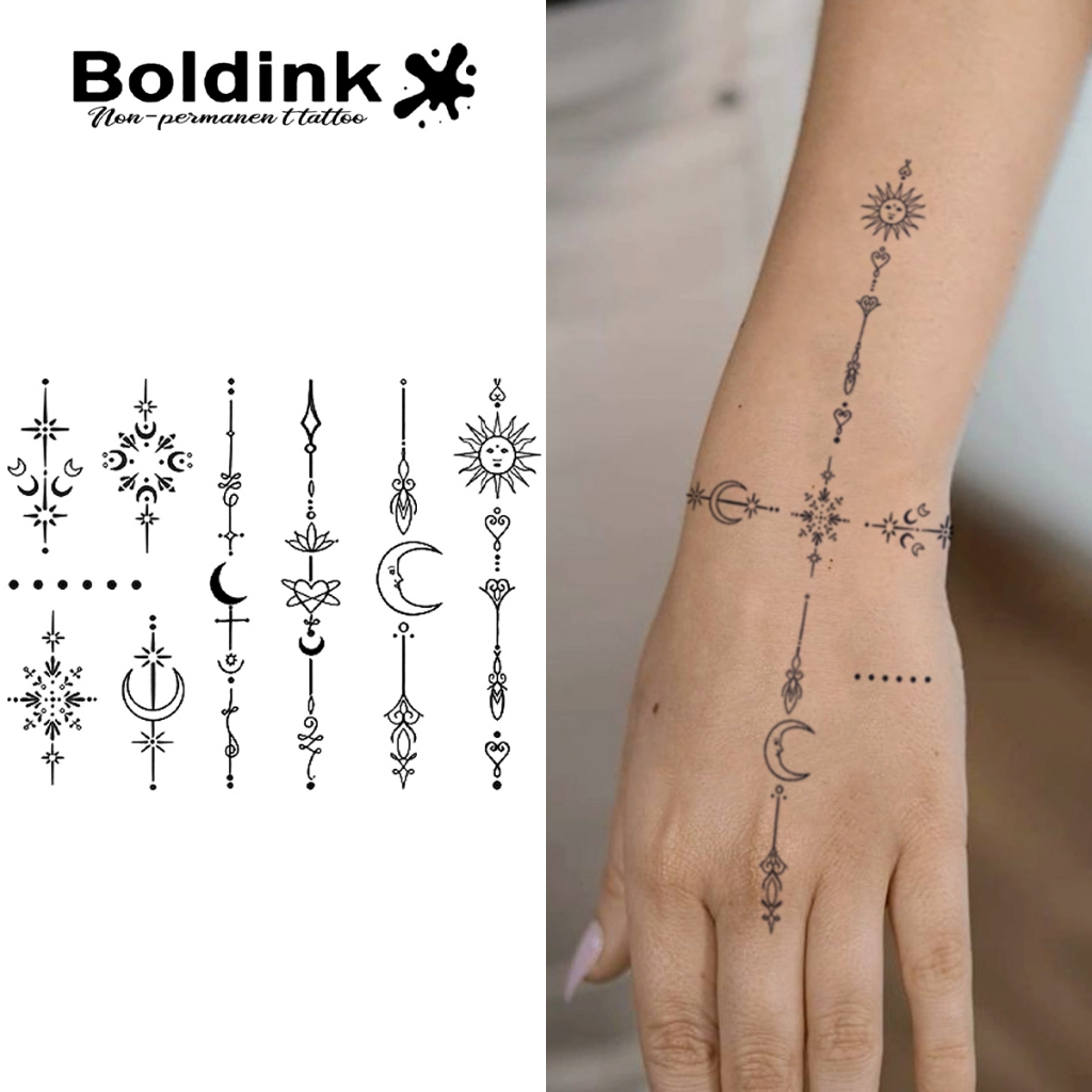 Boldink Minimal Moon Star Chain รอยสักชั่วคราว กันน้ํา 15 วัน กึ่งถาวร สติ๊กเกอร์รอยสักวิเศษ