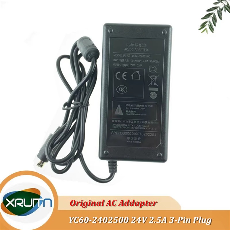 ของแท้ YC60-2402500 24V 2.5A 3-Pin Din AC DC Adaper Charger เครื่องพิมพ์แหล่งจ่ายไฟ