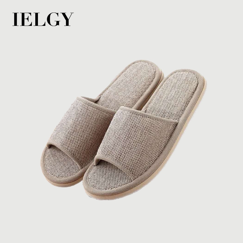 IELGY สีทึบบ้านพื้นไม้ผ้าลินินรองเท้าแตะโรงแรมคู่เงียบ อีวา โฟมด้านล่างรองเท้าแตะบ้านในร่ม