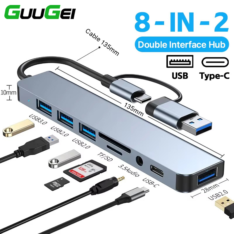 Guugei Type C Hub USB 3.0 Hub Adapter SD TF Card Reader OTG Extender Converter