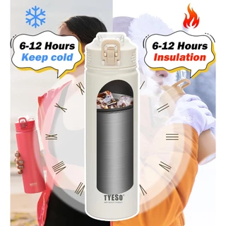 TYESO ขวดน้ำเก็บความเย็น-ร้อน 600/750ML แก้วน้ำสุญญากาศ มีหลอด กันรั่ว พกพาง่าย น้ำหนักเบา ใส่ในรถได้ เหมาะสำหรับกีฬา/ทำงาน/โรงเรียน รุ่น 8771C/8770C