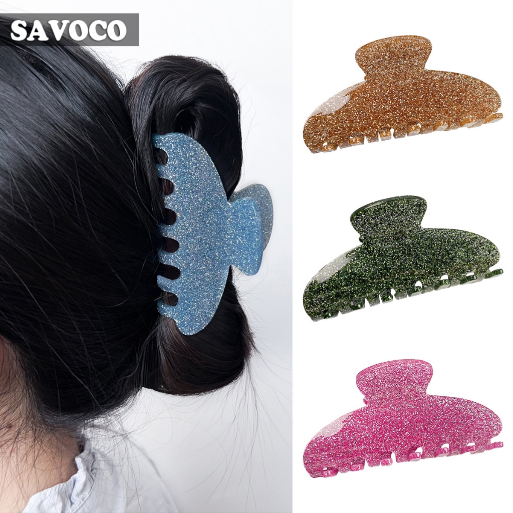 Savoco กลิตเตอร์ที่มีสีสันคว้าคลิปฉลามหญิงจับคลิปสำหรับผู้หญิงเครื่องประดับผม SC113