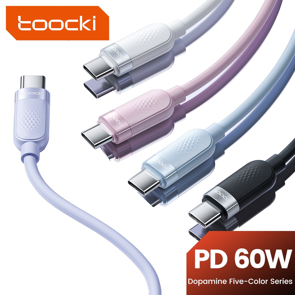 Toocki PD 60W Type C ถึง Type C สายชาร์จข้อมูลอย่างรวดเร็ว USB C ถึง USB C สายเคเบิลข้อมูลซิลิโคนเหลวสําหรับแท็บเล็ตโทรศัพท์มือถือ