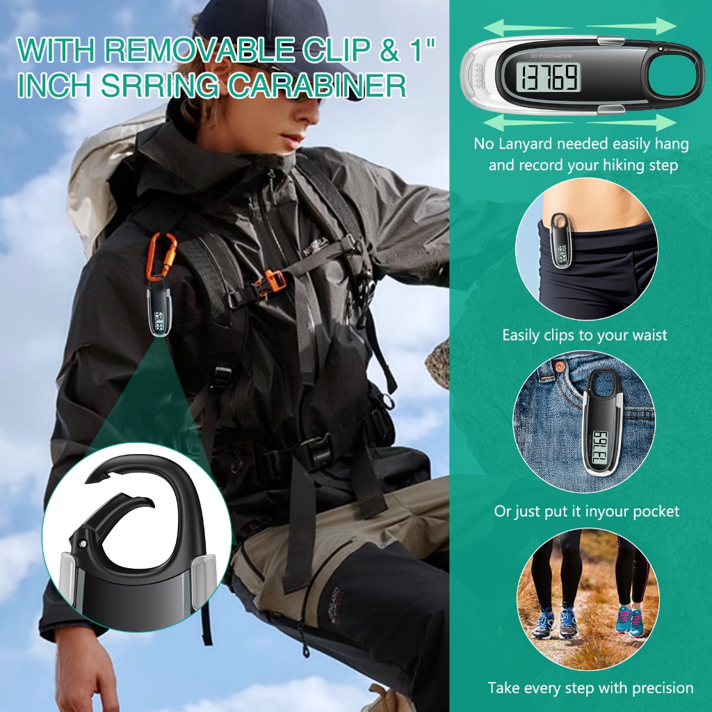 Oria 3D Pedometer Step Counter Ankle Tracker พร้อมคลิปที่ถอดออกได้สําหรับผู้ชายผู้หญิงเด็กเดิน
