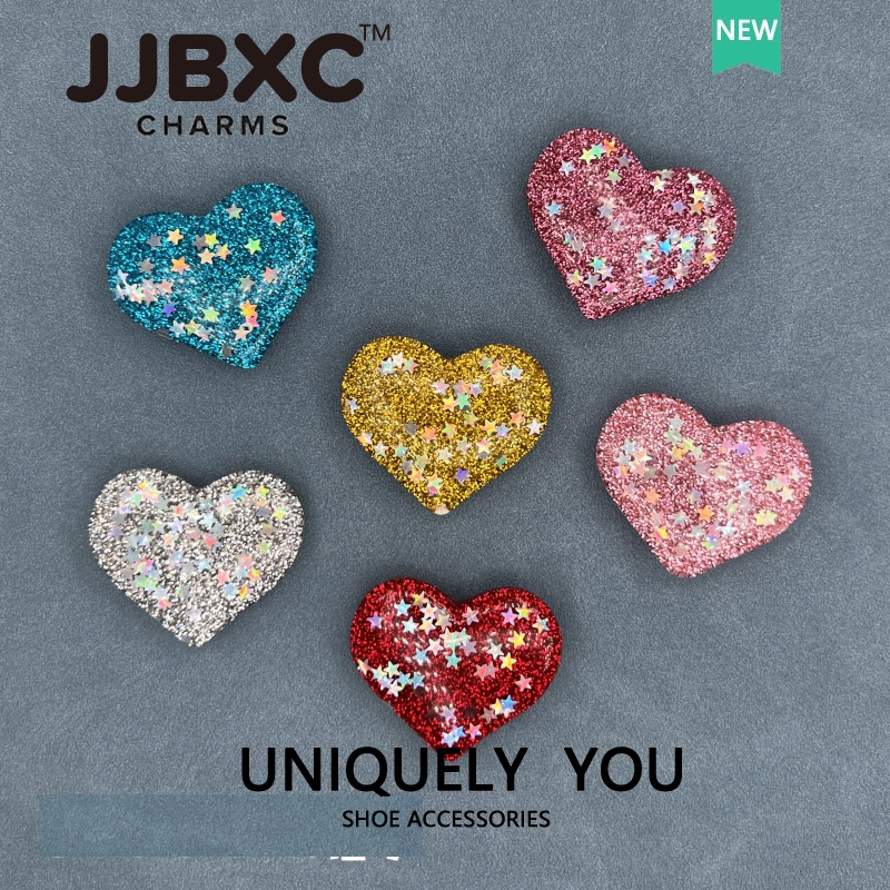 JJBXC ตัวติดรองเท้า charm หัวเข็มขัดตกแต่งรองเท้า หัวใจสีชมพู หัวใจขาวแวววาว อุปกรณ์ตกแต่งรองเท้า