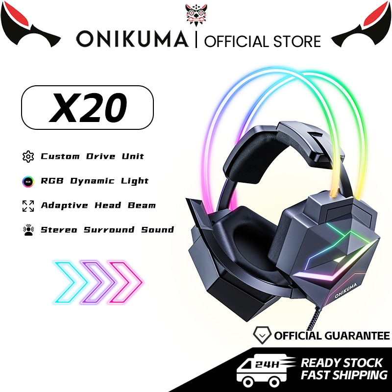 ONIKUMA X20 หูฟังเกมมิ่งแบบมีสายสเตอริโอรอบทิศทาง พร้อมไฟ RGB ไดนามิก