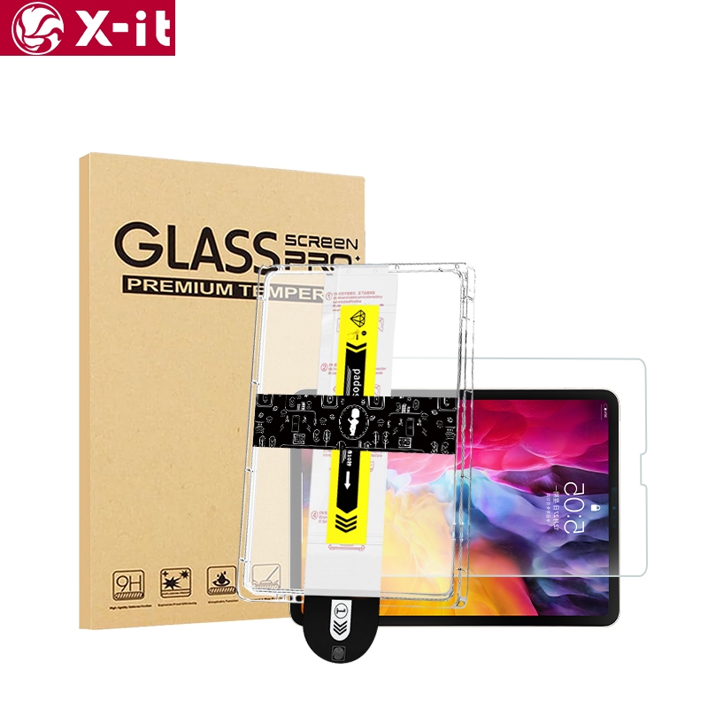X-it ป้องกันหน้าจอสําหรับ iPad Gen 12 11 10 9 8 7 6 5 A16 air 8 7 6 5 4 M3 M2 pro 2025 M5 12.9 10.9 9.7 พร้อมกรอบติดตั้งง่าย 9H Clear Tempered ฟิล์มกระจก