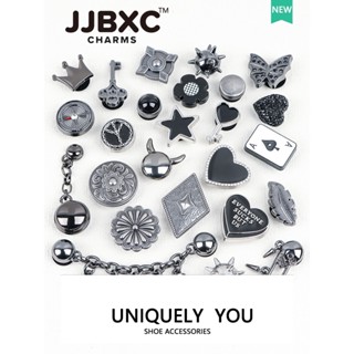 JJBXC ตัวติดรองเท้า charm โลหะหัวใจสีดำ จี้สีดำ ผีเสื้อสไตล์…