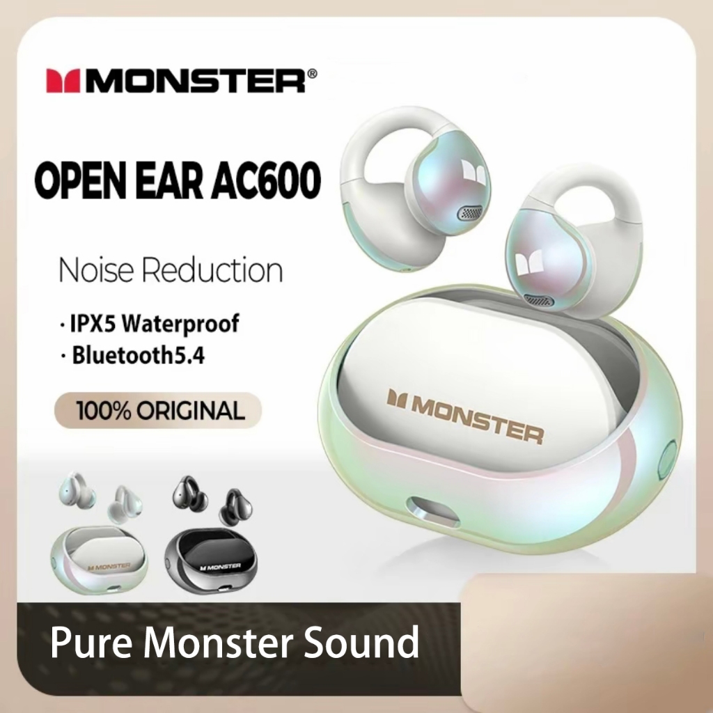 Monster AC600 หูฟังแบบหนีบตัดเสียงรบกวนกีฬาบลูทูธ 5.4 หูฟังไร้สายพร้อมไมโครโฟนหูฟังกันน้ํา HD Call H