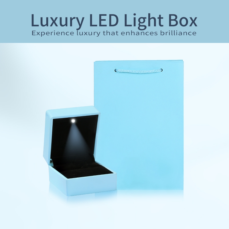 กล่องไฟ LED หรูหรา สำหรับแหวนหมั้น แหวนแต่งงาน ต่างหู สร้อยคอ เครื่องประดับ กล่องโชว์เดี่ยว/คู่ สำหรับการเก็บรักษาและของขวัญ