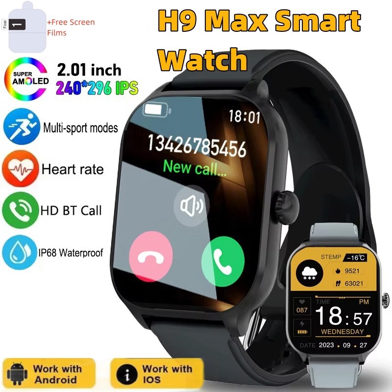 Original H9 Max Smartwatch ผู้หญิงกีฬานาฬิกา 2.19 "HD บลูทูธ Heart Rate เลือด/ความดันโลหิต Monitor เ