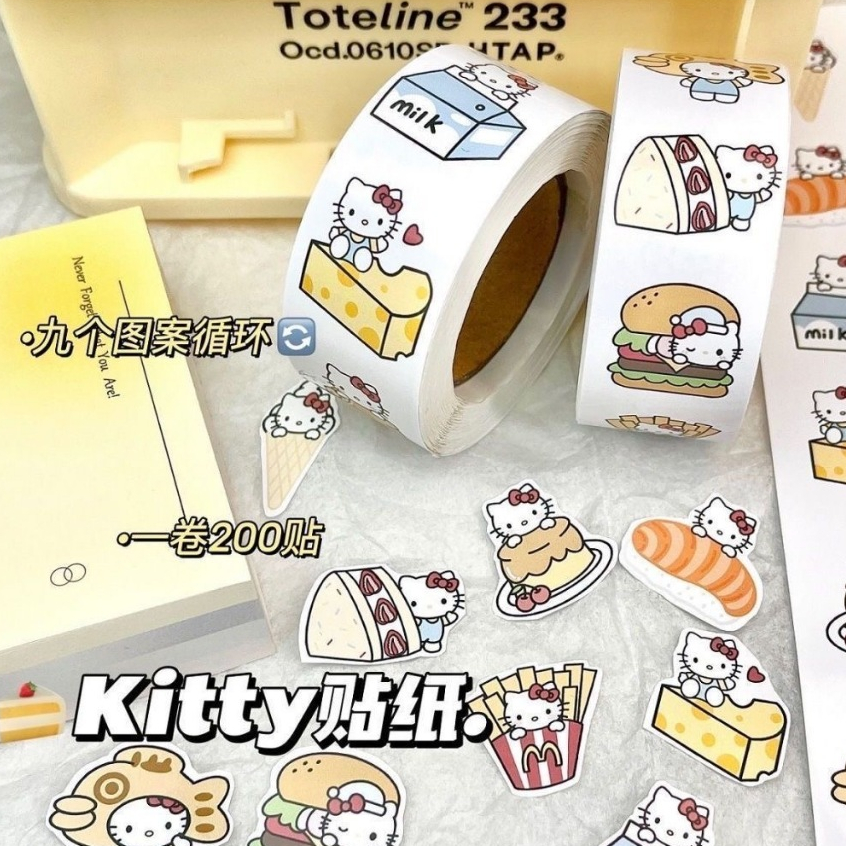 200สติ๊กเกอร์ Gourmet kittyม้วนสติ๊กเกอร์diyคู่มือวัสดุสติกเกอร์ปิดผนึกสติกเกอร์แล็ปท็อปกันน้ําสเก็ตบอร์ดตู้เย็นiPadถ้วยน้ํากระติกน้ําร้อนถ้วยเคสโทรศัพท์สติกเกอร์ตกแต