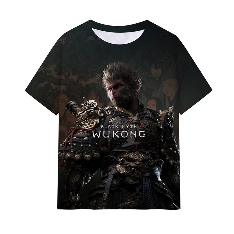 เกม Black Myth Wukong เสื้อยืดเด็ก & ผู้ใหญ่แขนสั้น 3D พิมพ์ Jersey Tee