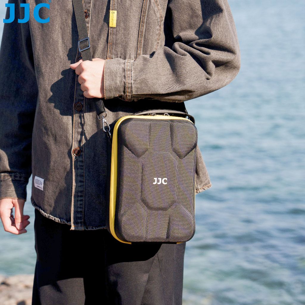 JJC Camera Case EVA กระเป๋าเป้สะพายหลังกล้องพร้อมเปลือกแข็งต่อต้านการชนกัน สายรัดข้อมือสายคล้องไหล่กระเป๋าเข็มขัดสําหรับ Canon Sony Fujifilm Nikon Mirrorless และ DLSR กล้องและเลนส์และ CCD