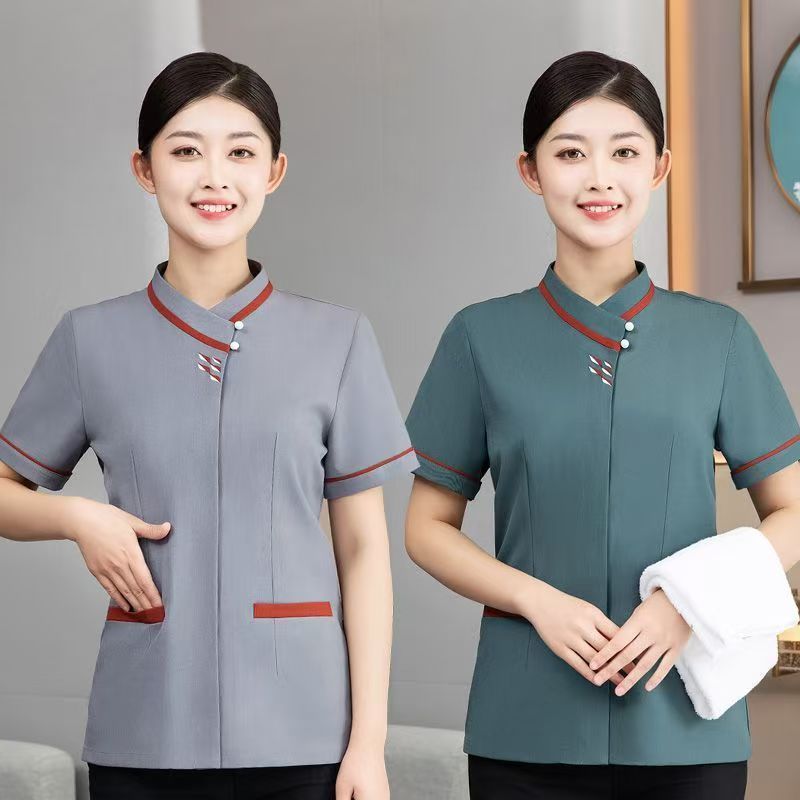 โรงแรมทําความสะอาดเสื้อผ้าทํางานแขนสั้นหญิงแม่บ้านโรงแรมห้องพักแขกห้างสรรพสินค้าทําความสะอาดป้าทรัพย์สินท็อปส์