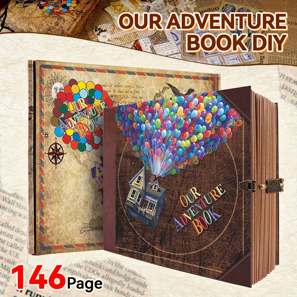146pages DIY Handmade อัลบั้มภาพสมุดภาพ Our Adventure Book Retro Kraft Travel Album Anniversary Wedding Commemoration ของขวัญ