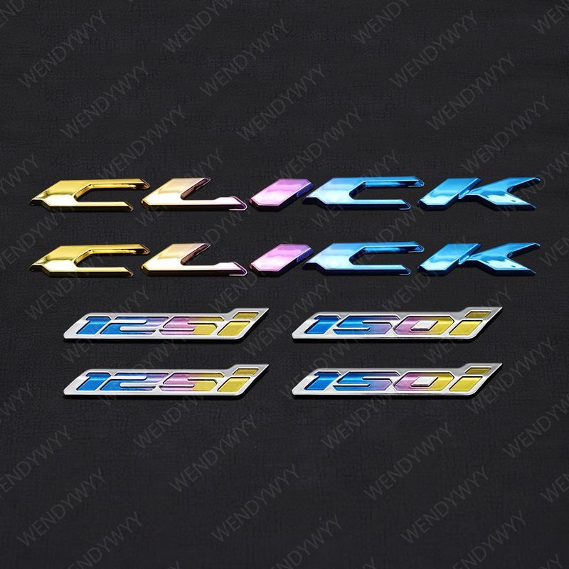 2pcs 3D คลิกและ 125i หรือ 150i Burnt ไทเทเนียมสีฟ้า Emboss ตัวอักษร Hard Emblem กันน้ํา Badge Decal ถังล้อสติกเกอร์สําหรับ Honda รถจักรยานยนต์ Decor