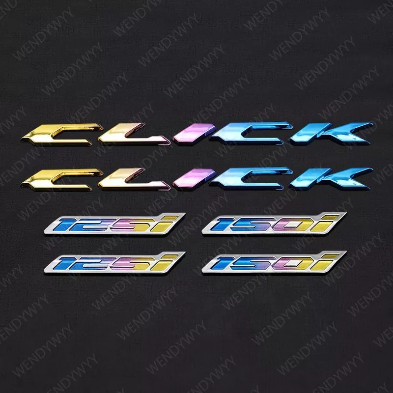 2pcs 3D คลิกและ 125i หรือ 150i Burnt ไทเทเนียมสีฟ้า Emboss ตัวอักษร Hard Emblem กันน้ํา Badge Decal ถังล้อสติกเกอร์สําหรับ Honda รถจักรยานยนต์ Decor
