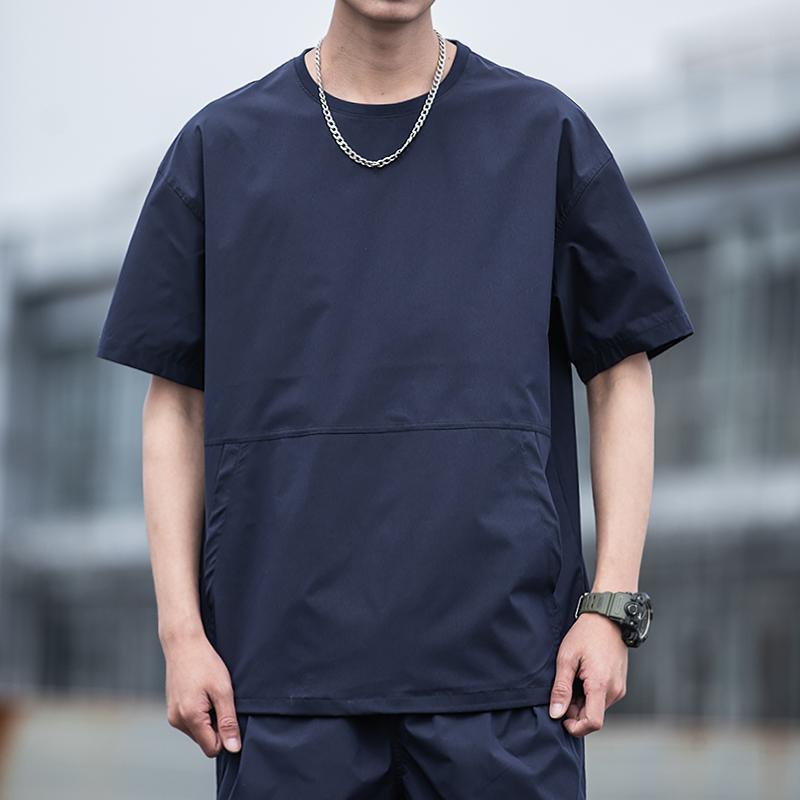 BECoolMan เสื้อยืดผู้ชาย คอกลม สไตล์ญี่ปุ่น สไตล์สปอร์ต ลำลองเข้าได้กับทุกชุด แบบหลวม
