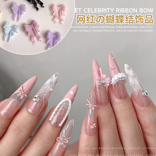 Rou Bao 2025 ใหม่ 50 ชิ้นเล็บริบบิ้นที่มีสีสันโบว์ฤดูร้อน Girly เรซิ่นเล็บ Art DIY Charms ตกแต่ง