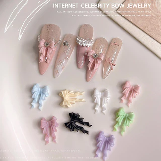 Rou Bao 2025 ใหม่ 50 ชิ้นเล็บริบบิ้นที่มีสีสันโบว์ฤดูร้อน Girly เรซิ่นเล็บ Art DIY Charms ตกแต่ง