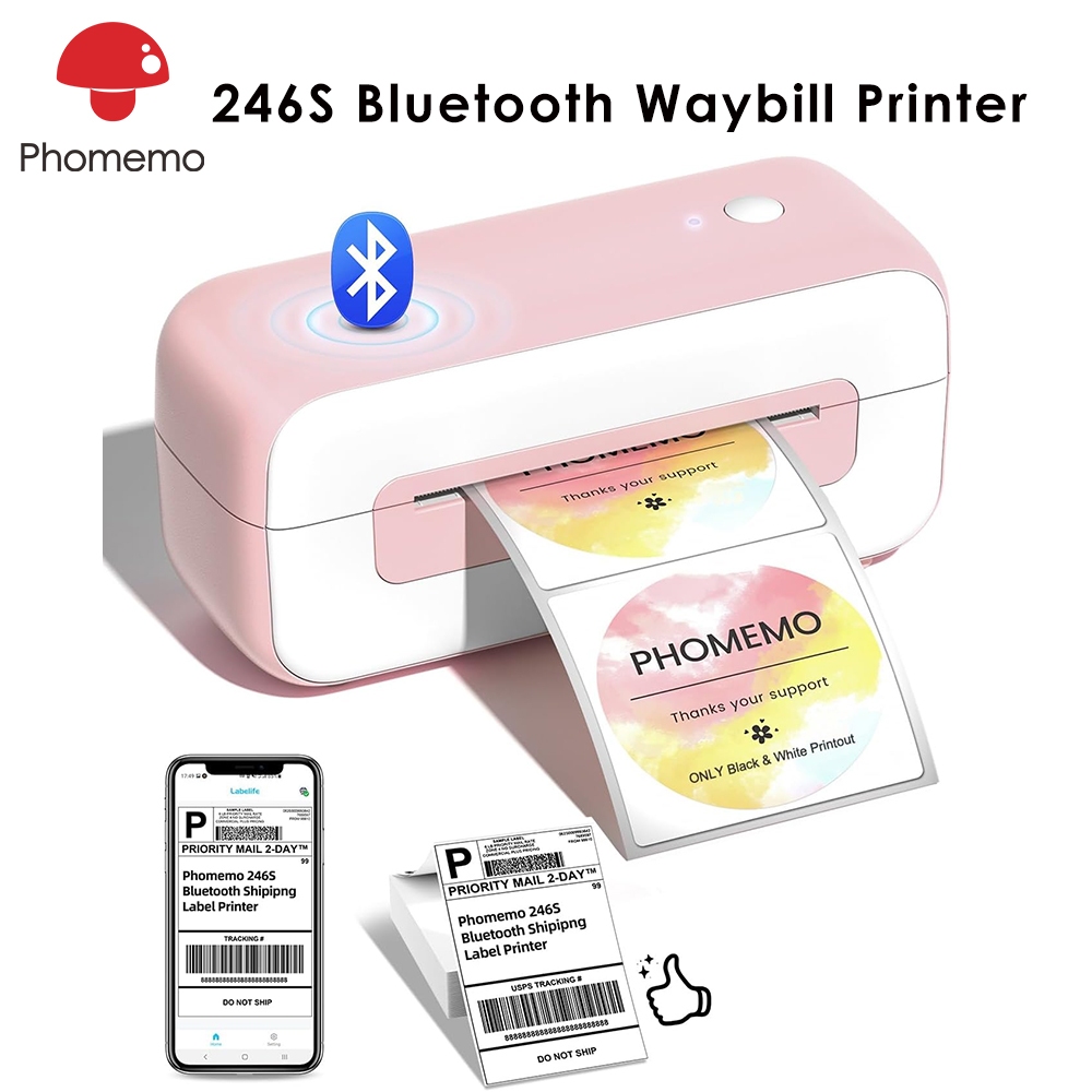 Phomemo 246S เเครื่องปริ้นใบปะหน้า  เครื่องพิมพ์สติ๊กเกอร์ บาโค้ด Shipping Label Printer, Bluetooth 