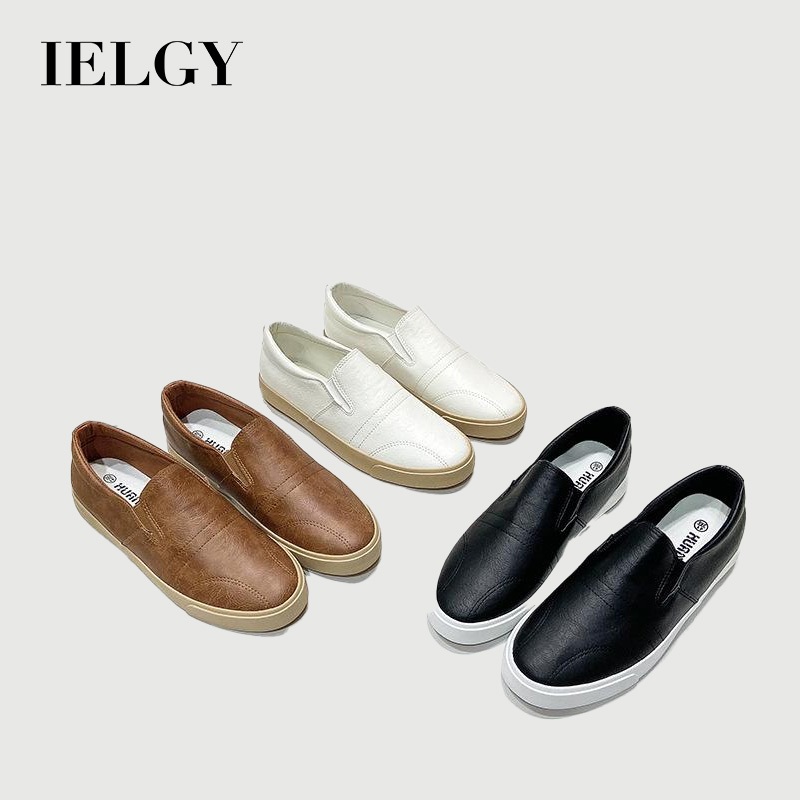 IELGY รองเท้าลําลองแบบสวมหุ้มข้อต่ําสีพื้นใส่สบายสําหรับผู้ชาย