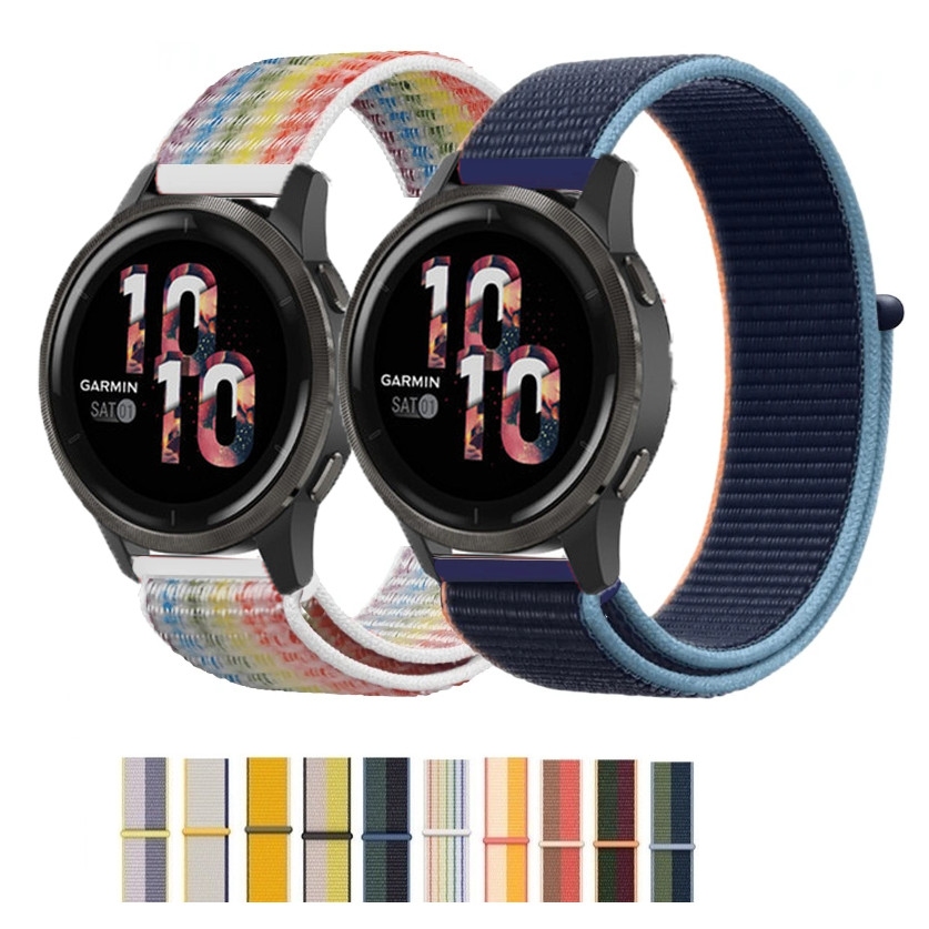 20 มม.22 มม.สายถักไนลอนสําหรับ Garmin Venu3 Venu2/Vivoactive 3 4 5 6/vivomove3 HR/Venu 2 3 กันน้ํา Breathable แฟชั่นคลาสสิกเปลี่ยนสายนาฬิกา Smart Watch Loop Band