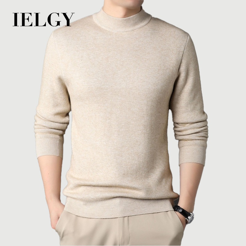 IELGY ใหม่ฤดูใบไม้ผลิและฤดูใบไม้ร่วงสีทึบครึ่งคอสูงผู้ชาย บาง-พอดี เสื้อกันหนาวผ