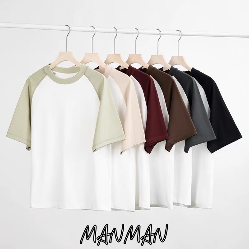 ManMan เสื้อยืดผู้ชาย เสื้อฤดูร้อน สีตัดกัน แมทช์ลุคง่าย คอกลมแขนสั้น ใส่ได้ทั้งชายและหญิง