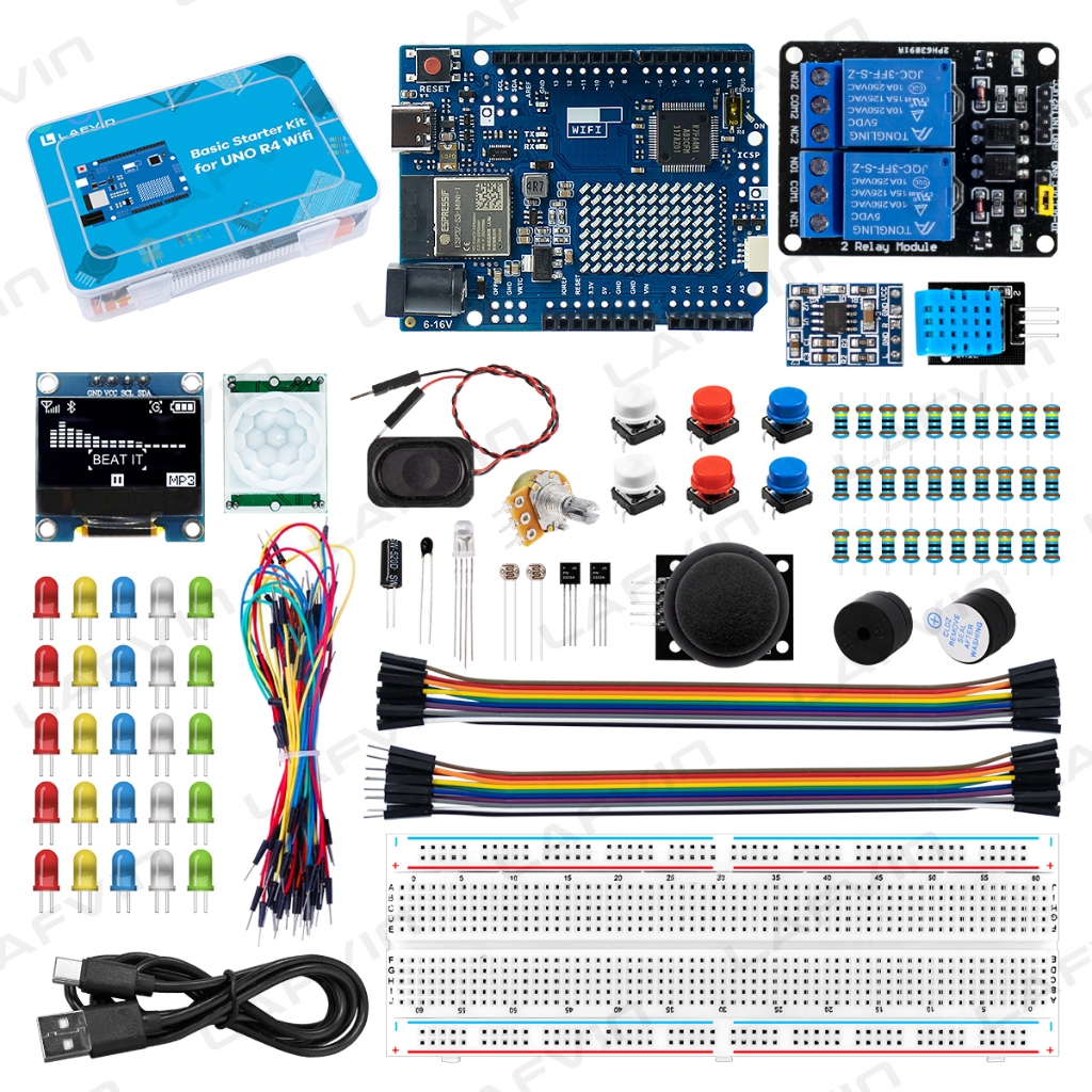 Lafvin Arduino UNO R4 Basic Starter Kit พร้อมเครื่องจ่ายขนมปัง DHT11 WIFI IOT ควบคุม