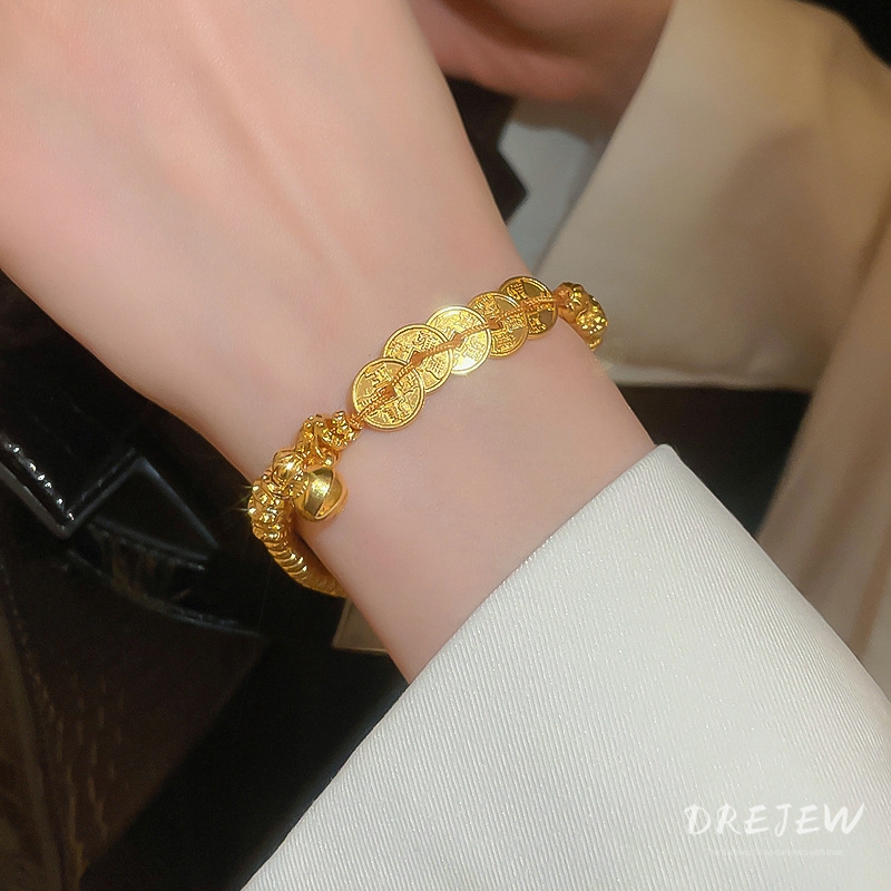 เดรช ทรายทองบดเงินทองแดงเหรียญสร้อยข้อมือมะระใหม่ย้อนยุคแสงหรูหราใหม่สไตล์จีนอารมณ์ระดับไฮเอนด์เครื่องประดับมือ