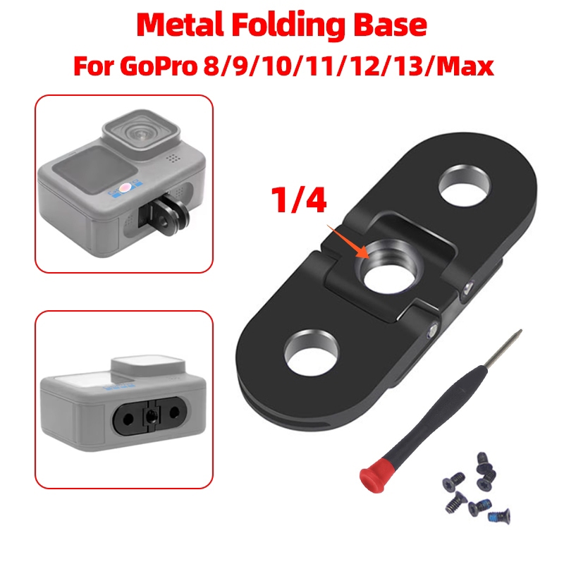 อะแดปเตอร์ยึดขาตั้งกล้องแบบโลหะพร้อมพอร์ตคู่ รูเกลียว 1/4 นิ้ว ฐานพับได้สำหรับกล้อง GoPro 13 12 11 10 9 8/Max Sports Camera อุปกรณ์เสริมอะลูมิเนียมอัลลอยด์