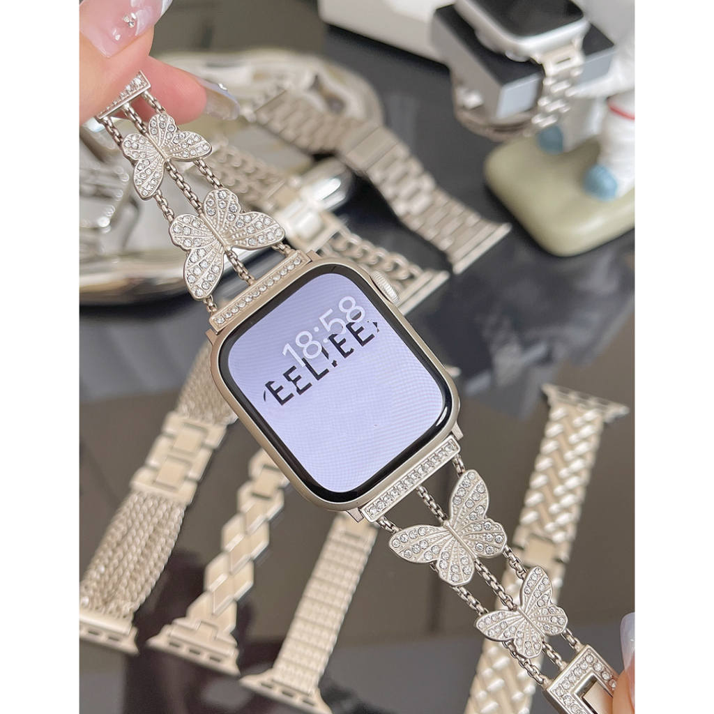 สายนาฬิกาข้อมือ โลหะ ประดับเพชร ลายดาว สําหรับ Smart Watch Series10 9 8 7 6 5 4 3 2 1 SE SE2 Ultra Ultra Ultra 2 ขนาด 38 มม. 40 มม. 44 มม. 41 มม. 45 มม. 42 มม. 49 มม. Compatible for i watch สาย