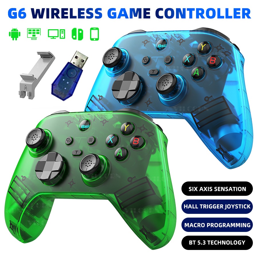 VILCORN G6 ไร้สาย Gamepad ตัวควบคุมเกมมือถือ Tri-Mode Hall rocker/Trigger จอยสติ๊กหกแกนสําหรับ Nintendo Switch / Pc/Android/IOS