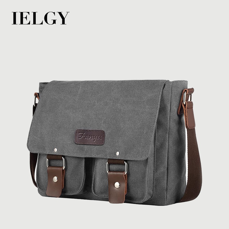 IELGY กระเป๋าสะพายข้างบุรุษไปรษณีย์แนวนอนกลางแจ้งสําหรับผู้ชายผ้าใบ
