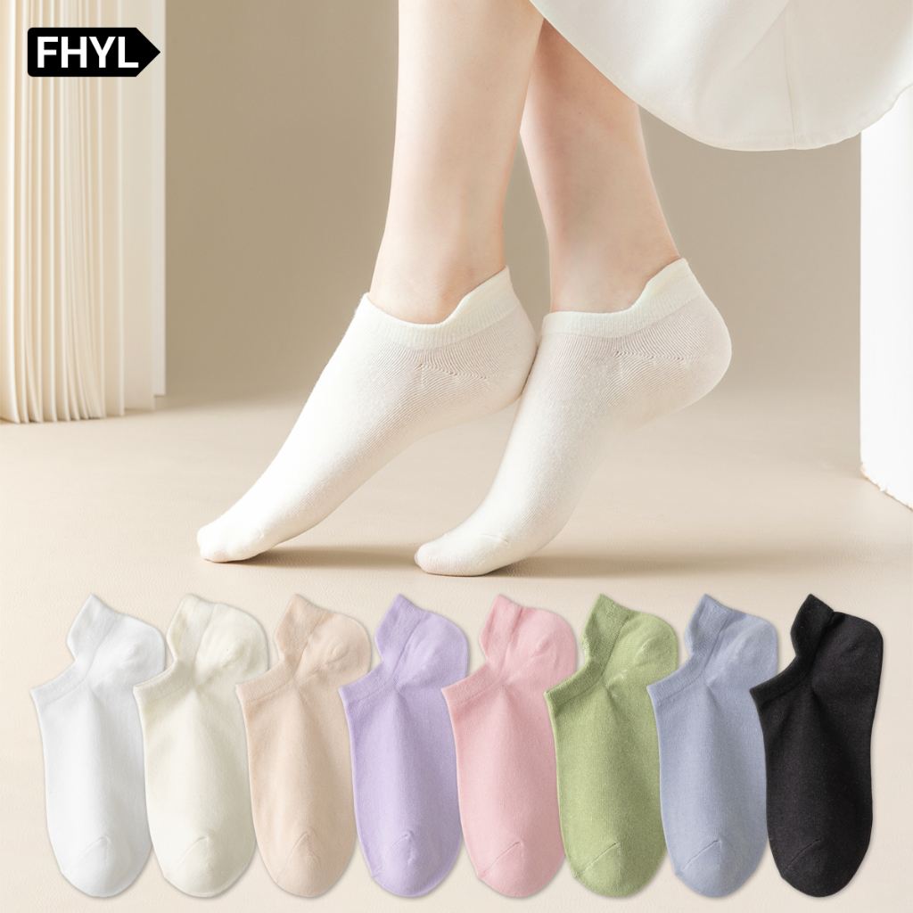 FHYL ผู้หญิงถุงเท้าบางบริสุทธิ์สีสบายๆ Breathable คุณภาพสูงข้อเท้าถุงเท้าถุงเท้าเรือสําหรับผู้หญิง