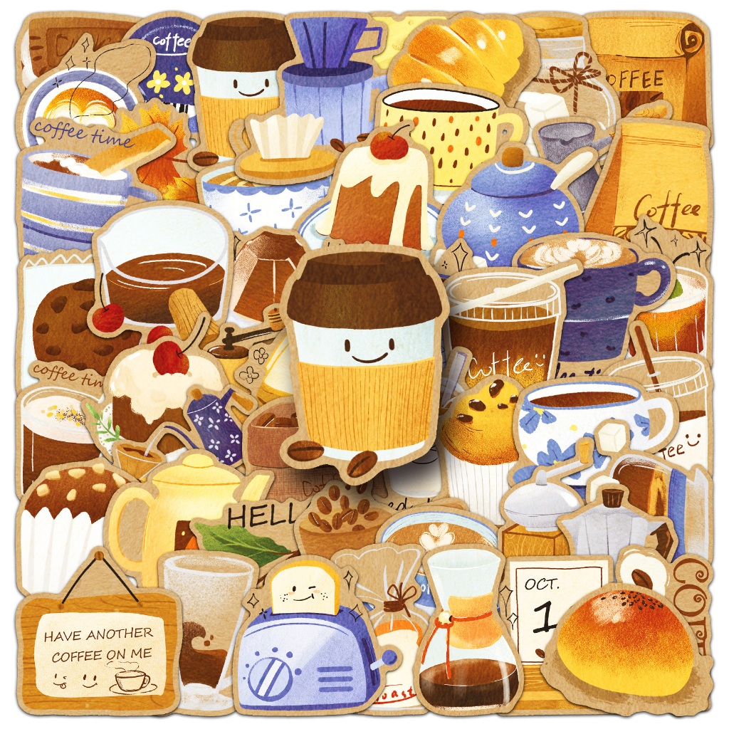 การ์ตูน 50 ชิ้นสติกเกอร์เวลากาแฟสําหรับเคสโทรศัพท์สเก็ตบอร์ดสติกเกอร์รถกราฟฟิตีกันน้ําสร้างสรรค์เด็ก ทําเอง